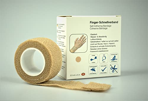 10x Fingerschnellverband / Fingerpflaster, wasserfest, selbsthaftend, elastisch, latexfrei, 2,5 cm x 5 m - beige