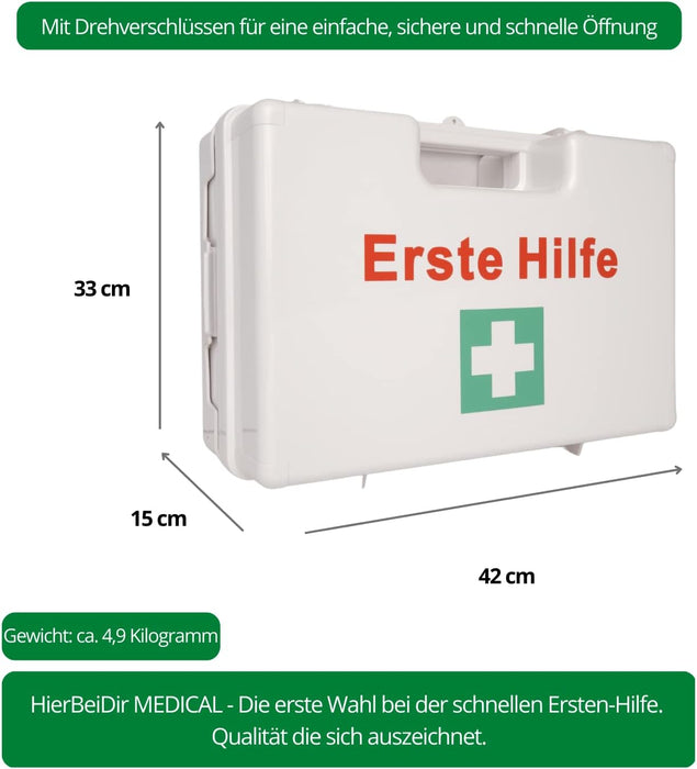 Erste Hilfe Kasten DIN 13169:2021 - LARGE (TYP L) in Weiss - mit Wandhalterung