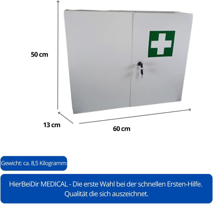 Erste-Hilfe-Verbandschrank-DIN-13157 2021-Metall 3-Faechern Zweituerig Maße