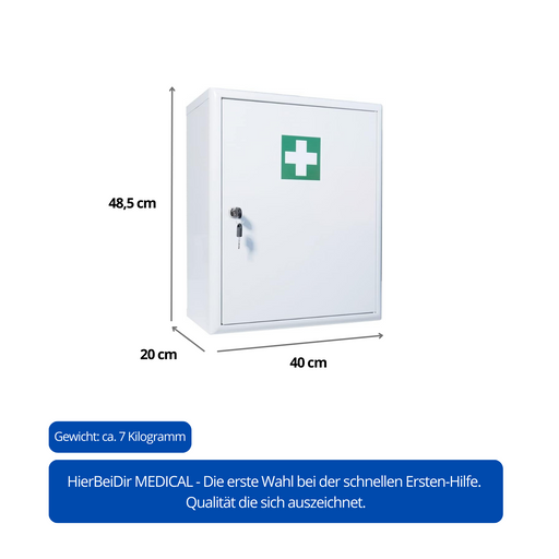 1.Hilfe Verbandschrank Metall mit DIN 13157:2021,3 Fächern (2 verstellbar) & 2 Türfächer mit den Maßen 48,5 x 40 x 20 cm