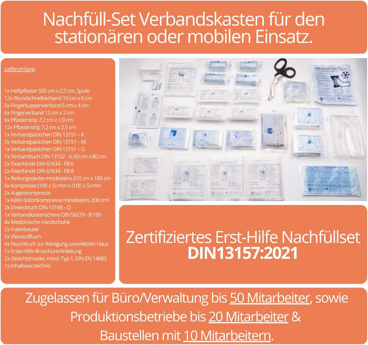 Nachfüllset DIN 13157:2021 für Erste-Hilfe Koffer & Verbandkasten